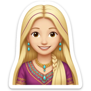 emoticon de una mujer rubia de pelo largo con vestimenta de india sticker