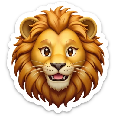 Cinematic Comical Lion Portrait Emoji, Head tilted dramatically with an exaggeratedly amused expression, featuring a striking tawny Fur with a flamboyant mane and wide, expressive amber eyes filled with playful disbelief, Simplified yet hilariously expressive features, highly detailed, glowing with a slightly sassy glow, high shine, dramatic yet playful, stylized with an air of cheeky jungle mischief, bright and endearing, soft glowing outline, capturing the essence of a spirited and over-the-top lion, so meme-worthy it feels like it could roar its way into internet fame instantly! sticker