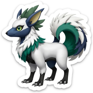 Shiny Black Grey White and Dark-Green Trico-Nargacuga-Silvally-Skiddo-Sprigatito-Absol-fusion (full body) sticker