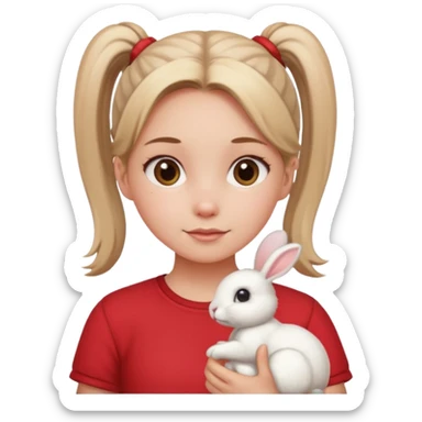 white bunny, pet lover, red shirt, pony tail. sticker