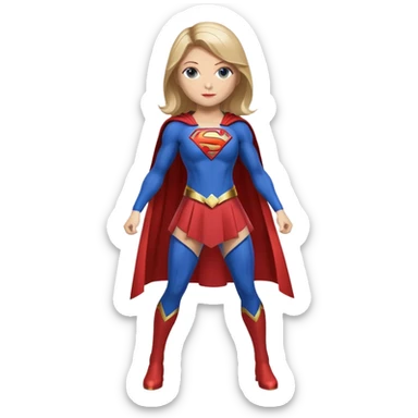 Supergirl superhero full body, blue suit with red cape and S emblem sticker