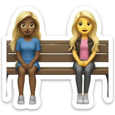 Girl with brown hair and other girl with blonde hair sitting on a bench  sticker