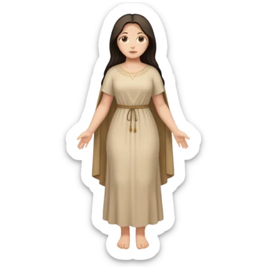 fullbody Mary Magdalene, athletic and curvy, very pretty detailed face, simple light tan dress, arms down, no hood, dark hair sticker