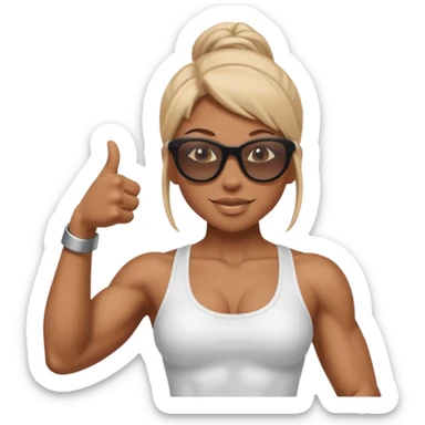 nude light brown skin muscle girl in sunglasses shows thumbs up sticker