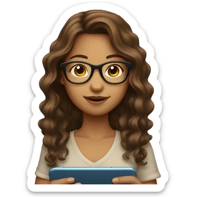 girl with glasses and brown wavy hair reading on smart phone sticker