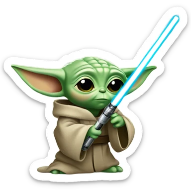 Baby yoda with lightsaber sticker