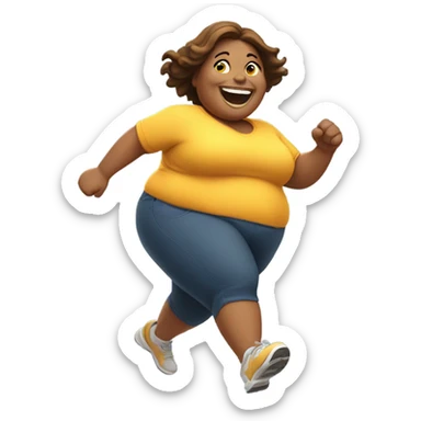 fat woman running towards the camera smiling sticker