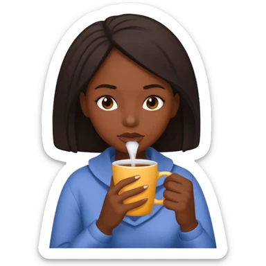 sick black woman drinking hot drink sticker