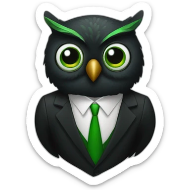tada party black and green owl in a suit sticker