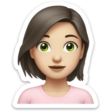 Dark brown long hair and green eyes yoga beautiful girl with pale skin in light pink pink pink clothes sitting on a yoga mat sticker