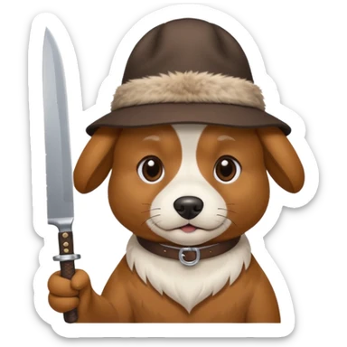 Make a dog with a white point hat on with a knife sticker
