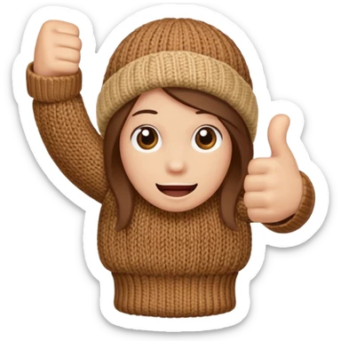 thumbs up fist in brown knit mitten sticker