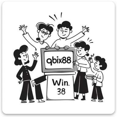 Gaming platform 'qbix88' with large community of players winning together and enjoying benefits sticker