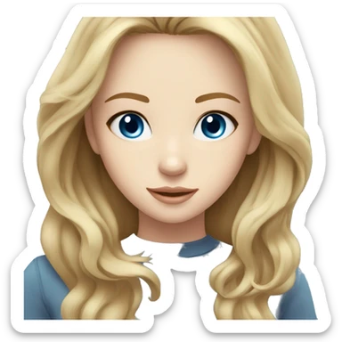 dirty blonde almost brown medium length front layers middle part hair pale skin blue eyes girl sticker