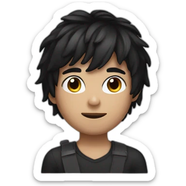 A boy with black hair wearing a mask sticker