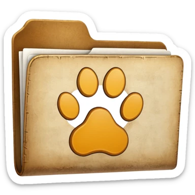 a folder of documents with a pawprint on it sticker