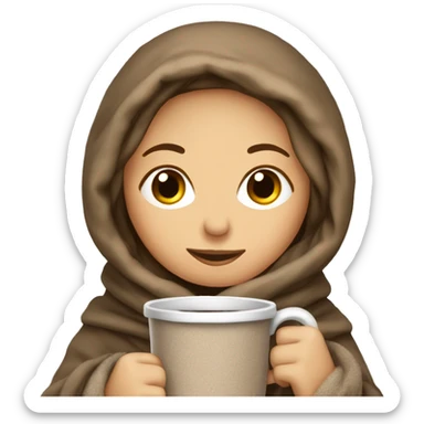 Caucasian Woman bundled up in blankets with hot chocolate  sticker