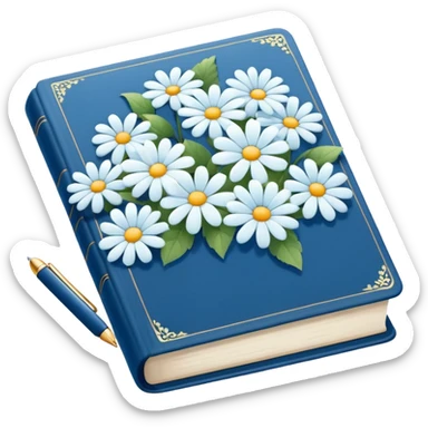 Blue book and white flowers sticker