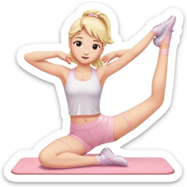 angelic blonde girl stretching in light pink gym  sticker