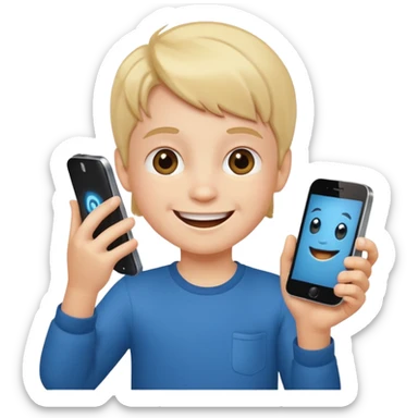 joyful little kid with a phone sticker