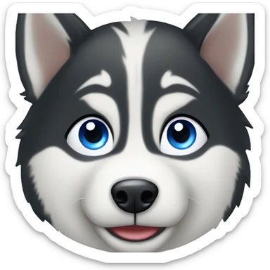Black and white husky with blue eyes, white eyebrows, looking happy sticker
