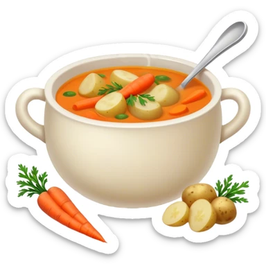 hot soup with potatoes, carrots sticker