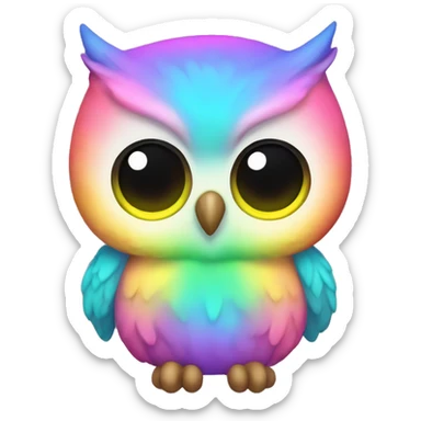Chibi pastel rainbow owl with neon shirt   sticker