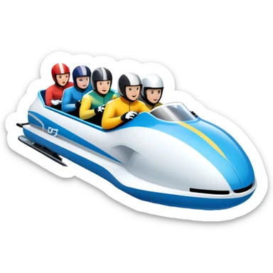 An icon featuring a sleek bobsled with athletes racing down an icy track at high speed, helmets on and bodies aligned for aerodynamics. Surrounded by icy curves, snowbanks, and a wintry mountain backdrop. Transparent background captures the thrill and precision of bobsleigh. sticker
