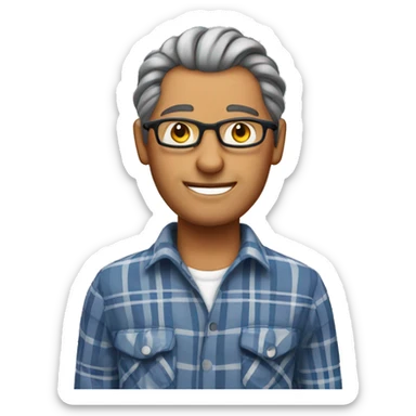 Unattractive Tanned man, mid 50s with long gray braids with glasses and plaid shirt sticker