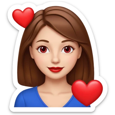 brownhaired woman with red lips and hearts in eyes sticker