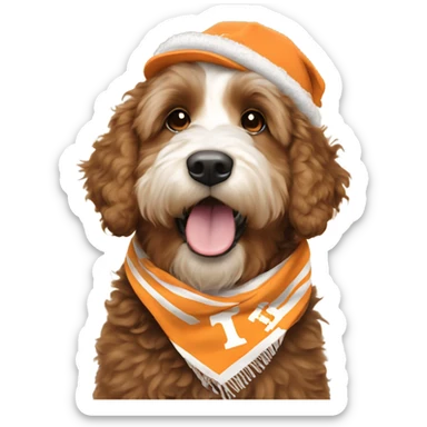 Bernedoodle with University of tennessee hat and scarf sticker