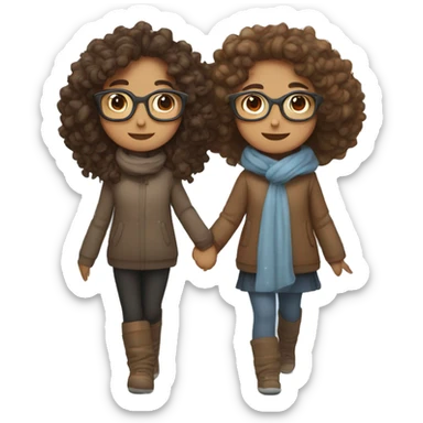 brown haired girl with glasses and brown haired girl with curly hair making snow angels holding hands  sticker