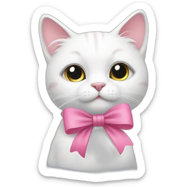 White cat with a pink bow sticker