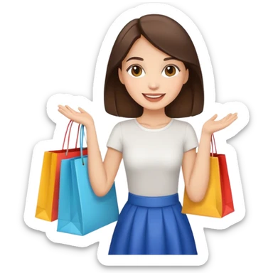 Brunette light skin Girl happy shopping sticker