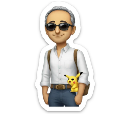 Eric Zemmour avec des lunettes de soleil sur une tortue avec des ailes et un Pikachu avec un canon sticker