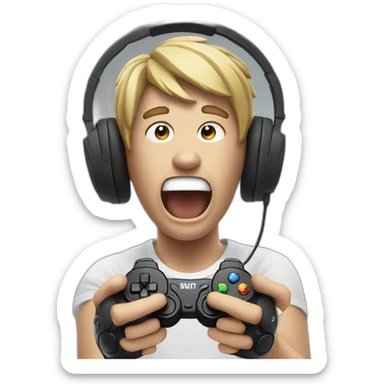screaming gamer with a controller in his hand and a headset on his head sticker