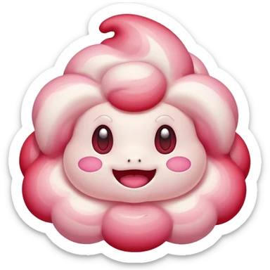cute Alcremie Pokémon with a soft, rounded, expressive face, vibrant red and pink tones, playful cheerful expression in rednote emoji style sticker