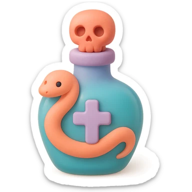 green goth potion bottle with a snake motif, soft and cute gothic look, mochi style sticker