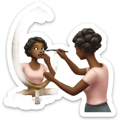 Girl putting on makeup in vintage mirror sticker