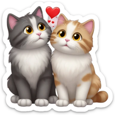 2 fluffy cat in love kiss sticker