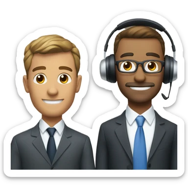 2 businessmen with headsets for podcast  sticker