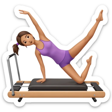 girl doing reformer Pilates, stretching pose sticker