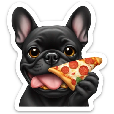 All black French bulldog eating pizza sticker