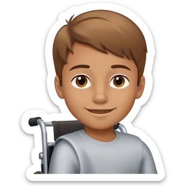 young boy with light brown hair andbrown eyes in wheelchair smiling sticker