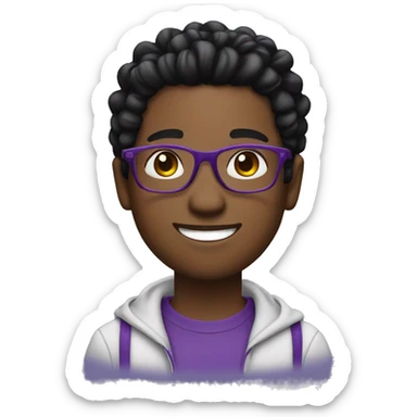 Handsome black boy with black and purple braids and glasses sticker
