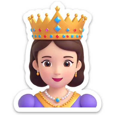 princess with round face, shiny crown, cheerful expression, 3D emoji style sticker