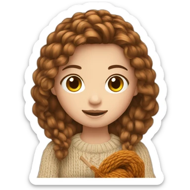 White Gril with Brown hair is knitting sticker