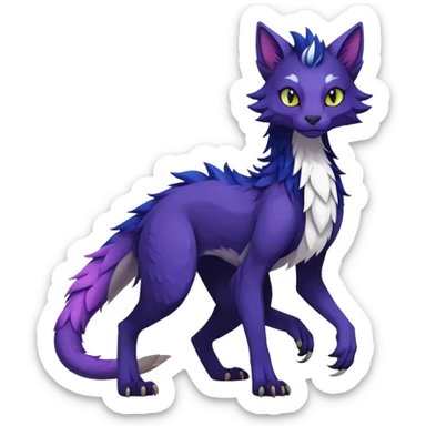 Kawaii dark colorful edgy fantasy ethereal feline-vernid-sergal-fursona animal creature with a tufted tail full body sticker