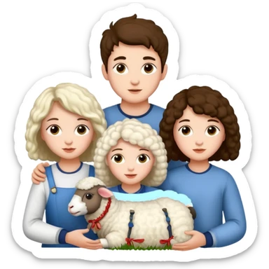 3 girls withe and 2 boys withe and a sheep sticker