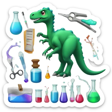 Dino with chemicals and biology tools sticker